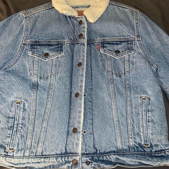 Levi's Blue Denim Sherpa Jacket Large - Picture 6 of 6